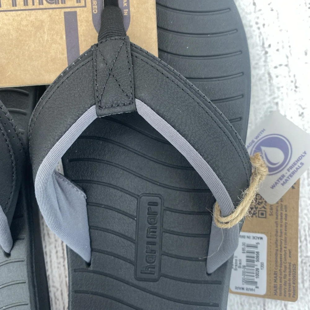 Hari Mari Flip Flop Sandals Mens 9 Black Leather Brazos II Beach Summer Comfort